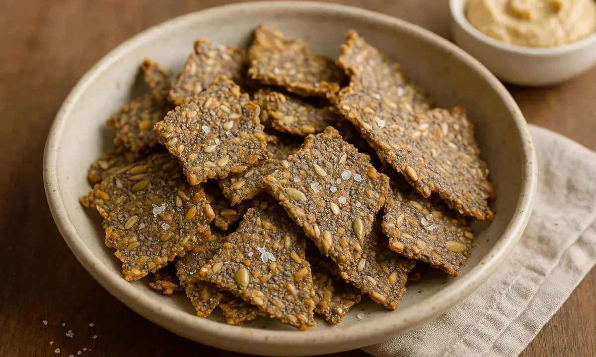 Craquez pour ces délicieux crackers graines maison, croustillants et parsemés de sel. Parfaits pour un apéritif sain.