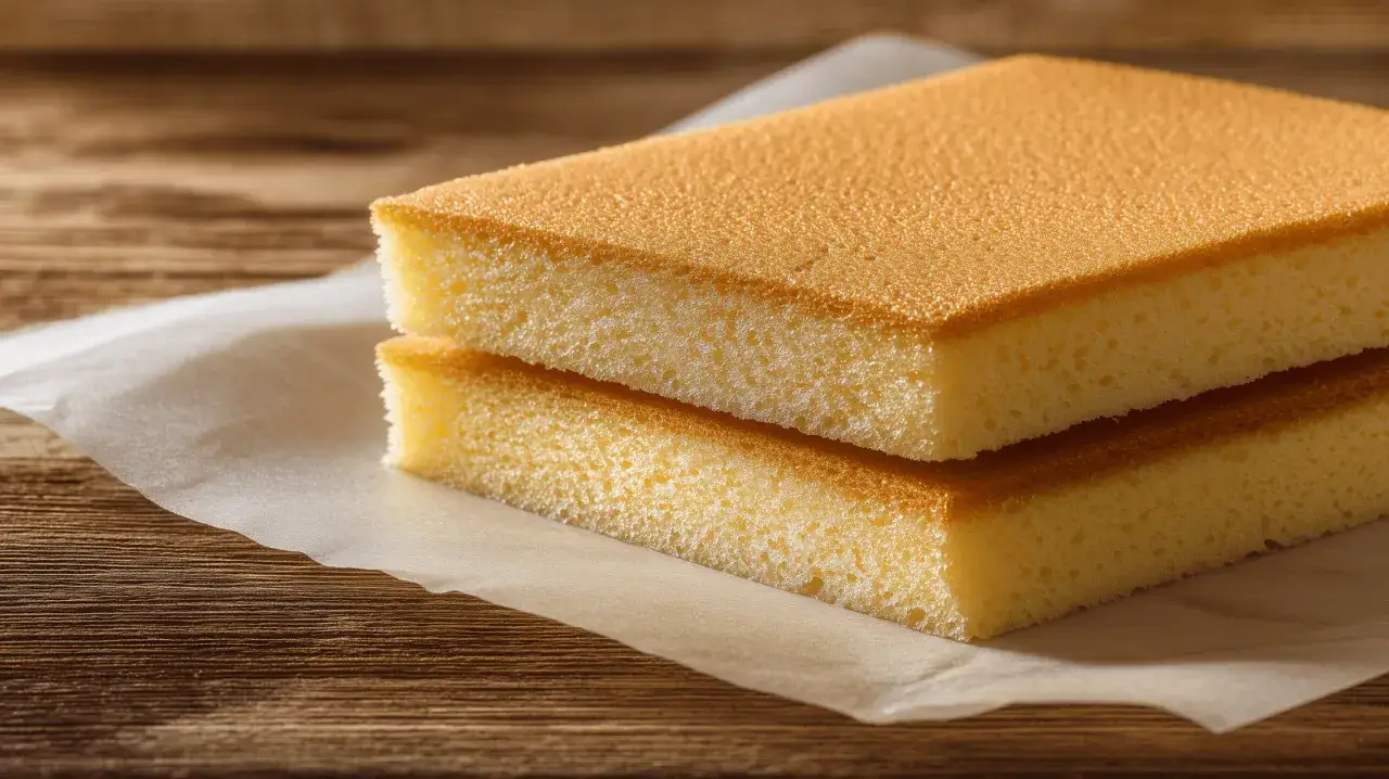 Deux tranches de biscuit joconde, légères et aériennes, prêtes à être transformées en un délicieux number cake.