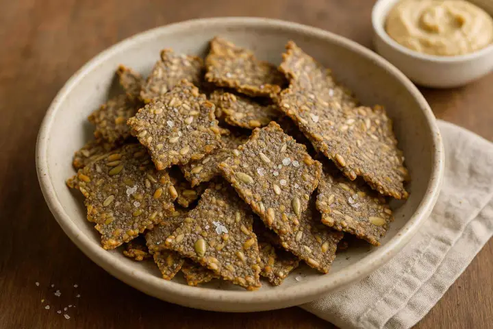 Craquez pour ces délicieux crackers graines maison, croustillants et parsemés de sel. Parfaits pour un apéritif sain.